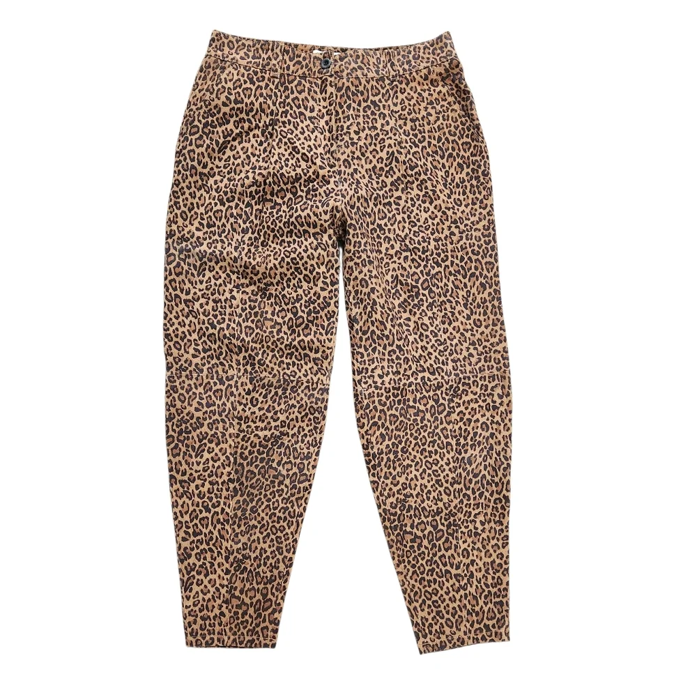 Revolve Lita By Ciara Suede Pants Size 30 Cheetah Barrel Leg High Rise Pleated - Picture 2 of 12